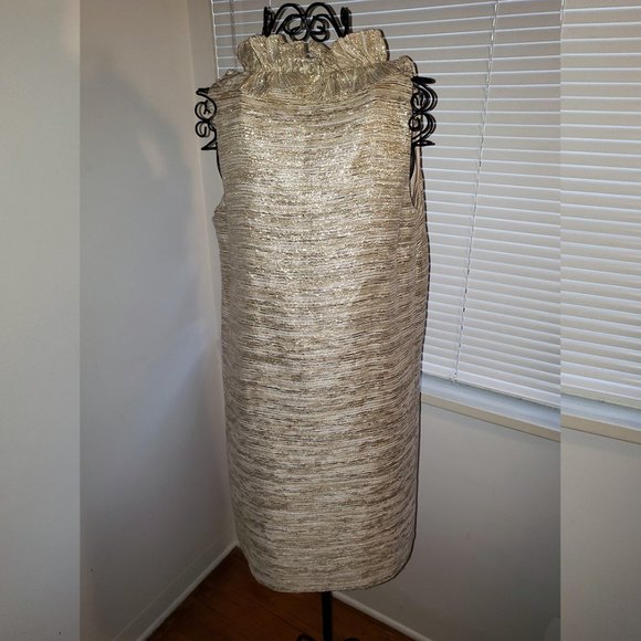 *SOLD* Kate Spade Gold Metallic Cocktail Dress Sleeveless Holiday Mini - Picture 4 of 14